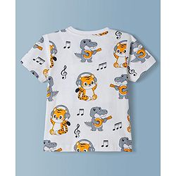 Babyhug Cotton Knit Half Sleeves Co-Ord T-Shirt & Short Night Suit with Animal Print - White