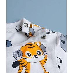 Babyhug Cotton Knit Half Sleeves Co-Ord T-Shirt & Short Night Suit with Animal Print - White