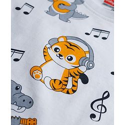 Babyhug Cotton Knit Half Sleeves Co-Ord T-Shirt & Short Night Suit with Animal Print - White