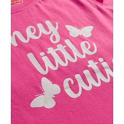 Babyhug Cotton Knit Half Sleeves T-Shirt & Shorts Night Suit With Butterfly Print - Dark Pink
