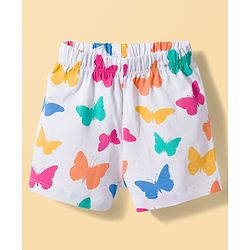 Babyhug Cotton Knit Half Sleeves T-Shirt & Shorts Night Suit With Butterfly Print - Dark Pink