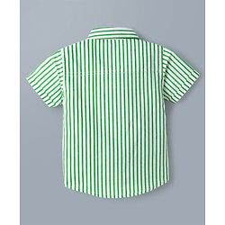 Babyhug Disney Poplin Woven Striped Shirt with Half Sleeves and Mickey Mouse Print - Green