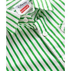Babyhug Disney Poplin Woven Striped Shirt with Half Sleeves and Mickey Mouse Print - Green