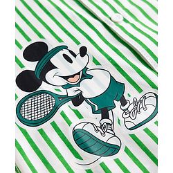 Babyhug Disney Poplin Woven Striped Shirt with Half Sleeves and Mickey Mouse Print - Green