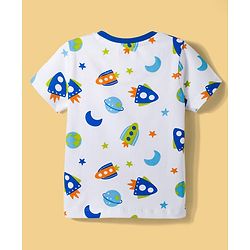 Babyhug Cotton Knit Half Sleeves T-Shirt & Shorts Co-ord Night Suit With Space Theme Print - White