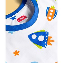 Babyhug Cotton Knit Half Sleeves T-Shirt & Shorts Co-ord Night Suit With Space Theme Print - White