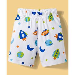Babyhug Cotton Knit Half Sleeves T-Shirt & Shorts Co-ord Night Suit With Space Theme Print - White