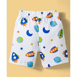 Babyhug Cotton Knit Half Sleeves T-Shirt & Shorts Co-ord Night Suit With Space Theme Print - White