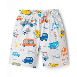 Babyhug Cotton Knit Half Sleeves T-Shirt & Shorts Co-ord Night Suit With Car Print - Grey