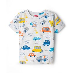 Babyhug Cotton Knit Half Sleeves T-Shirt & Shorts Co-ord Night Suit With Car Print - Grey