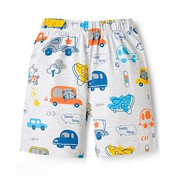 Babyhug Cotton Knit Half Sleeves T-Shirt & Shorts Co-ord Night Suit With Car Print - Grey