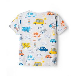 Babyhug Cotton Knit Half Sleeves T-Shirt & Shorts Co-ord Night Suit With Car Print - Grey
