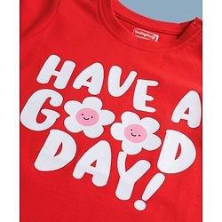 Babyhug Cotton Knit Half Sleeves T-Shirt & Shorts Night Suit With Floral Print - Red