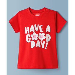 Babyhug Cotton Knit Half Sleeves T-Shirt & Shorts Night Suit With Floral Print - Red