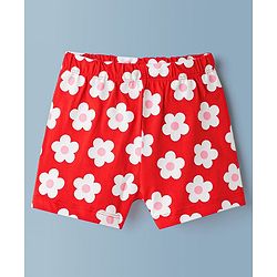Babyhug Cotton Knit Half Sleeves T-Shirt & Shorts Night Suit With Floral Print - Red