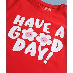 Babyhug Cotton Knit Half Sleeves T-Shirt & Shorts Night Suit With Floral Print - Red