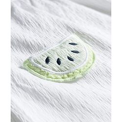 Babyhug Cotton Woven Frill Sleeves Top with Kiwi Embroidery & Shorts Set - White & Green