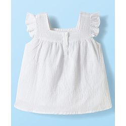 Babyhug Cotton Woven Frill Sleeves Top with Kiwi Embroidery & Shorts Set - White & Green