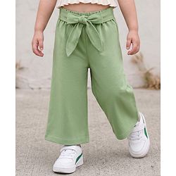 Babyhug Single Jersey Knit Full Length Solid Palazzo With Applique - Olive Green