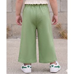 Babyhug Single Jersey Knit Full Length Solid Palazzo With Applique - Olive Green