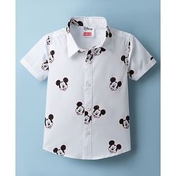 Babyhug Disney Cotton Woven Half Sleeves Shirt With Micky Mouse Graphics & Tie - White