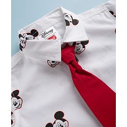 Babyhug Disney Cotton Woven Half Sleeves Shirt With Micky Mouse Graphics & Tie - White