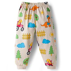 Babyhug Cotton Knit Full Sleeves T-Shirt & Pyjama Co-ord Night Suit With Dino Print - Beige