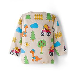 Babyhug Cotton Knit Full Sleeves T-Shirt & Pyjama Co-ord Night Suit With Dino Print - Beige
