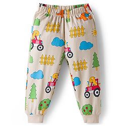 Babyhug Cotton Knit Full Sleeves T-Shirt & Pyjama Co-ord Night Suit With Dino Print - Beige