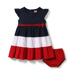 Babyhug Cotton Knit Frocks with Bloomer/Short Frill Sleeves Polka Dot Multi Color 0-3 Months