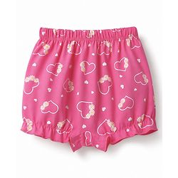 Babyhug 100% Cotton Single Jersey Knit Bloomer with Hearts & Floral Pack of 3 - Dark Pink Yellow & Navy