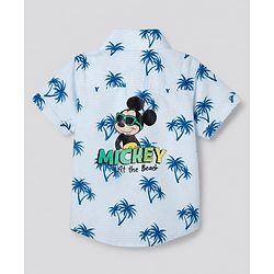 Babyhug Disney 100 % Cotton Woven Poplin Printed Shirt with Half Sleeves and Mickey Mouse Print in Blue