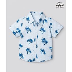 Babyhug Disney 100 % Cotton Woven Poplin Printed Shirt with Half Sleeves and Mickey Mouse Print in Blue