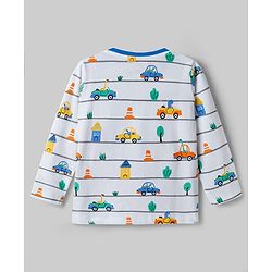 Babyhug Cotton Knit Full Sleeves Co-ords T-Shirt & Pajama Night Suit with Vehicle Print - White