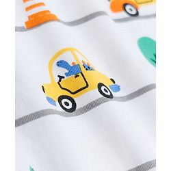 Babyhug Cotton Knit Full Sleeves Co-ords T-Shirt & Pajama Night Suit with Vehicle Print - White