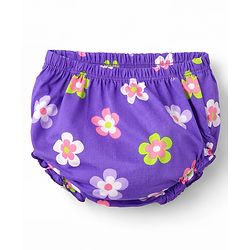 Babyhug Single Jersey Knit Sleeveless Floral Printed Frock With Bloomer & Headband - Purple