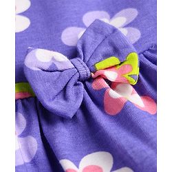 Babyhug Single Jersey Knit Sleeveless Floral Printed Frock With Bloomer & Headband - Purple