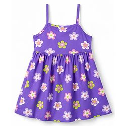 Babyhug Single Jersey Knit Sleeveless Floral Printed Frock With Bloomer & Headband - Purple