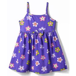 Babyhug Single Jersey Knit Sleeveless Floral Printed Frock With Bloomer & Headband - Purple
