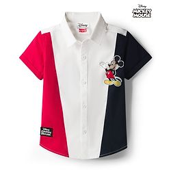 Babyhug Disney 100% Cotton Woven Half Sleeves Cut N Sew Shirt With Mickey Mouse Graphic - Red & White