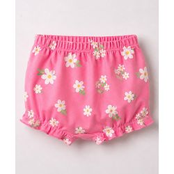 Babyhug 100% Cotton Knit Floral Printed Bloomers Pack Of 3 - Lilac Pink & White