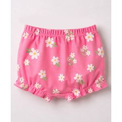 Babyhug 100% Cotton Knit Floral Printed Bloomers Pack Of 3 - Lilac Pink & White