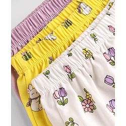 Babyhug 100% Cotton Single Jersey Knit Floral & Bunny Printed Bloomers Pack of 3 -Yellow & White