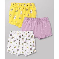 Babyhug 100% Cotton Single Jersey Knit Floral & Bunny Printed Bloomers Pack of 3 -Yellow & White