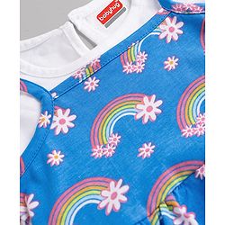 Babyhug Single Jersey Knit Frock & Bloomer With Half Sleeves Tee & Rainbow Print - Blue