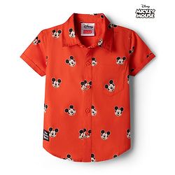 Babyhug Disney 100% Cotton Woven Half Sleeves Shirt With Mickey Mouse Graphic- Red