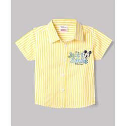 Babyhug Disney 100% Cotton Poplin Woven Half Sleeves Shirt With Mickey Mouse Print - Yellow