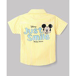 Babyhug Disney 100% Cotton Poplin Woven Half Sleeves Shirt With Mickey Mouse Print - Yellow