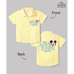 Babyhug Disney 100% Cotton Poplin Woven Half Sleeves Shirt With Mickey Mouse Print - Yellow