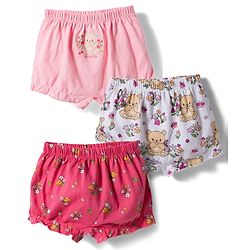 Babyhug 100% Cotton Knit Bloomers With Teddy Bear & Floral Print Pack of 3 - Multicolor